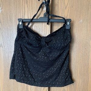 WOMENS CATALINA BLACK LACEY SWIM TANKINI SWIMSUIT TOP SIZE LARGE ADJUSTABLE
